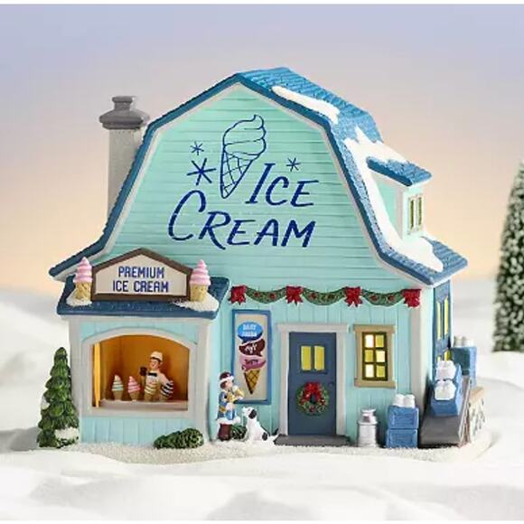 Christmas Village Ice Cream Shop Blue Barn St Nicholas Square 2022 w/ Box Light - Picture 1 of 9